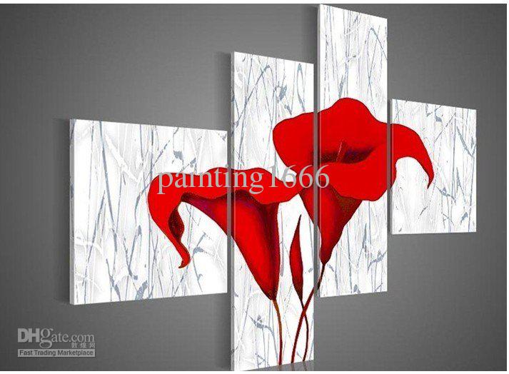 Handmade Modern Abstract Oil Paintings Canvas Art Hand-painted-oil-wall-art-red-beautiful-flowers