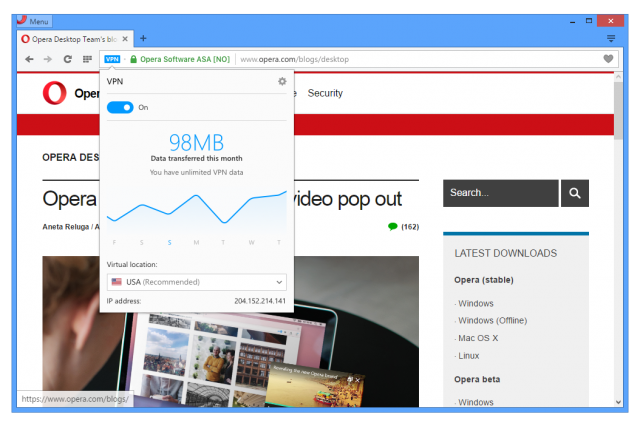 Δωρεάν υπηρεσία VPN ενσωματώνει η Opera στον browser της Vpn-enabled-popup-640x426