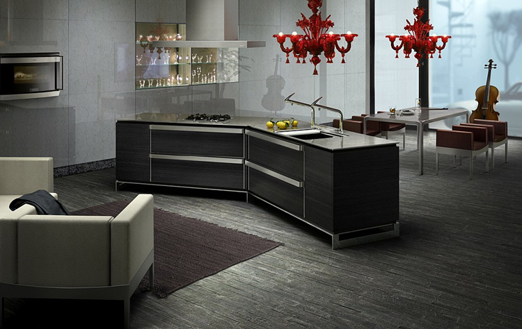 Virtuvė Dark-kitchen-innovative-island