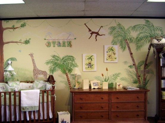 ابهري طفلك واجعلى في غرفة نومه أجواء الغابة المرحة السعيدة. Jungle-inspired-kids-room-14-554x415