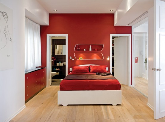 ديكور أبيض × احمر خفيف خيالي Red-white-apartment-decor-2-554x408