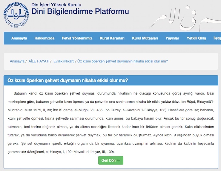 Diyanet fetvayı verdi: Babanın kızına vücuduna bakarak şehvet duyması haramlık oluşturmaz Diyanet-fetva