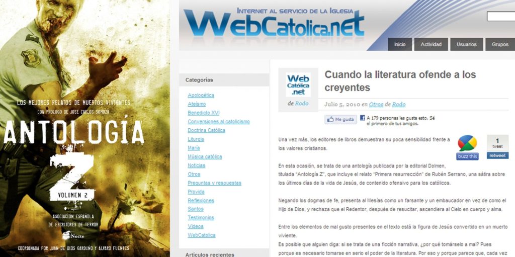 Comunicado oficial de Dolmen, en respuesta a la columna de Mª. Dolores Olivera publicada en WebCatolica.net Antologia-Z-1024x511