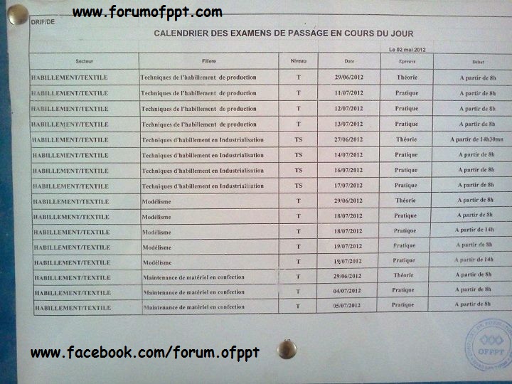 examens - Les dates des examens passage et EFF pour les les branches OFPPT 6.201251619427