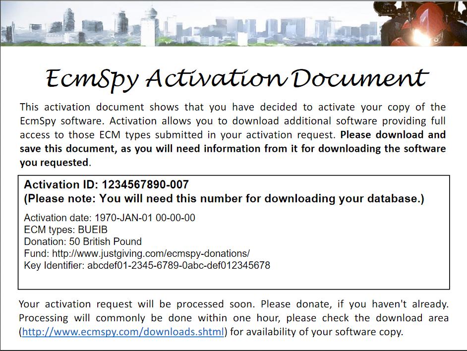 Nouvelle version d'ECMSPY! Activationdocument