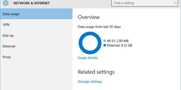 كيفية عرض استهلاك الانترنت في ويندوز 10 بدون برامج Windows10-show-data-usage-1-600x300