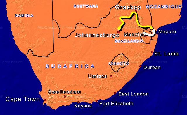 Viaje en moto por Sudáfrica, Mozambique y Suazilandia Map1-2