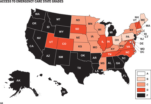 Access To Emergency Healthcare - Good Luck Getting Treatment in Many States! AccessStateGradeMap