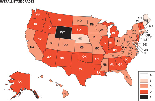 Access To Emergency Healthcare - Good Luck Getting Treatment in Many States! OverallStateGradeMap