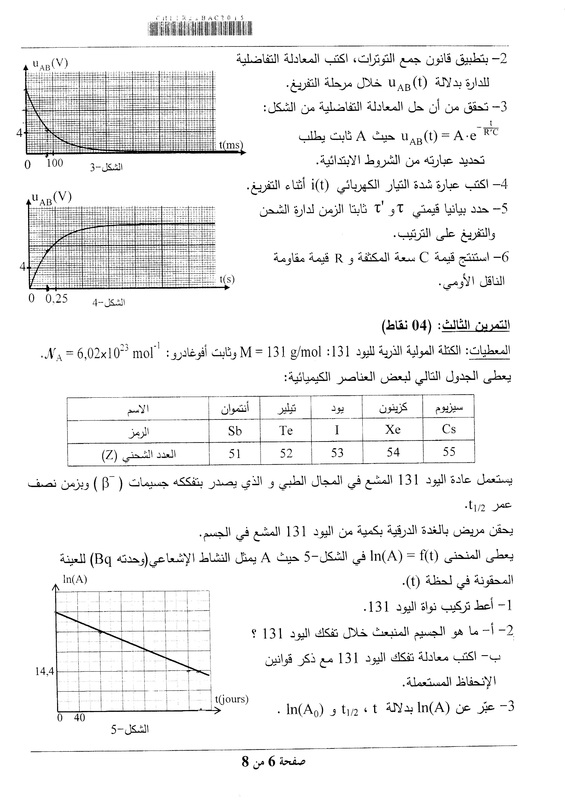 موضوع مادة العلوم الفيزيائية (فيزياء ) لشهادة البكالوريا 2015 لشعبة علوم تجريبية مع التصحيح النموذجي والحل  3309295_orig