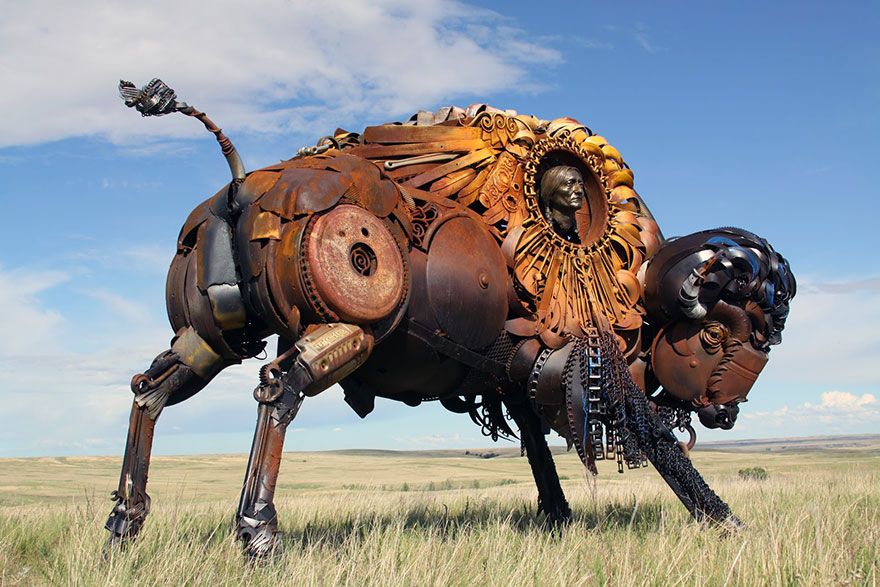 Un artiste transforme d’anciens équipements de ferme en de fabuleuses sculptures d’animaux.  Welded-scrap-metal-sculptures-john-lopez-5