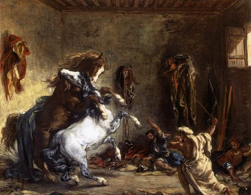  Delacroix le sublime de l'art!! Eugene-delacroix-chevaux-arabes-se-battant-dans-ecurie