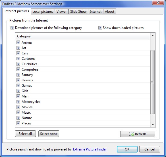 Endless Slideshow Screensaver Internet-pictures-settings