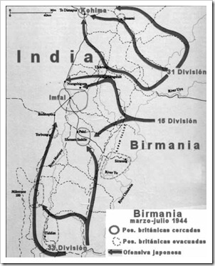 1 Rupia Jorge VI. 1944 Calcuta. La batalla de Imfal Birmania-map