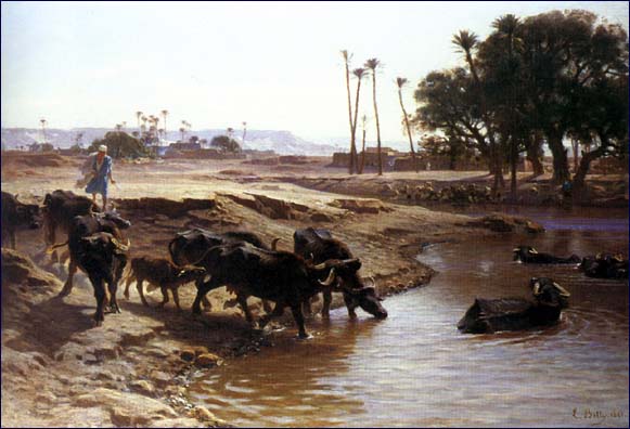 مقططفات من الرسم الأسلامي ( الجزء الأول ) LeonBelly-BuffaloesBathingInTheNile1861