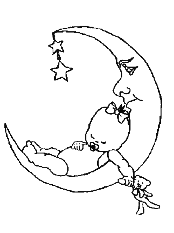 coloriage de bébé Bebe-dans-la-lune