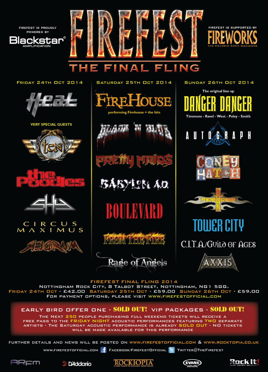 FIREFEST 2013 (AOR melodic rock festival) 18,19,20 de octubre Rock city : Notthingham (UK) 2014poster