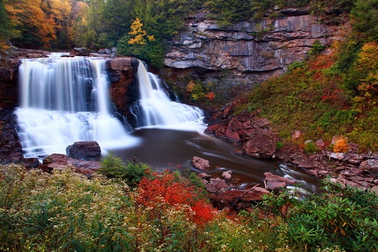 Autumn Waterfalls Nature Photography Black-waterfalls-evening-foliage