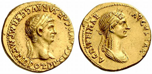 Coiffures et portraits des impératrices Aureus_agrippine