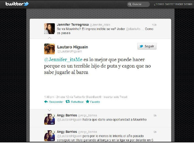 G.Higuain's brother's lashes out against Mourinho on twitter 2012.02.01-lautarotwitter