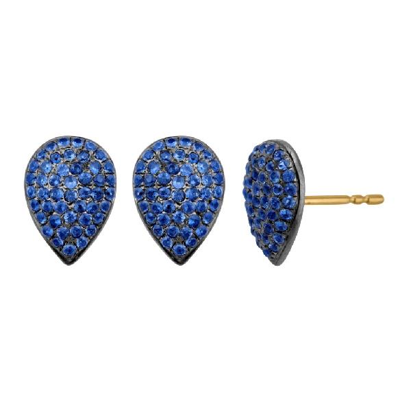 حلقان بالماس الازرق  2 Earrings-in-18-kt-yellow-gold-with-silver-and-sapphire-blue