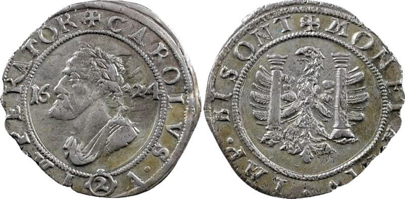 25. Quart de teston 1624 (1/4 teston de 2 Gros) de la ville impériale de Besançon, règne de Philippe IV, roi d'Espagne (1621-1665) 25QuartTeston1624a