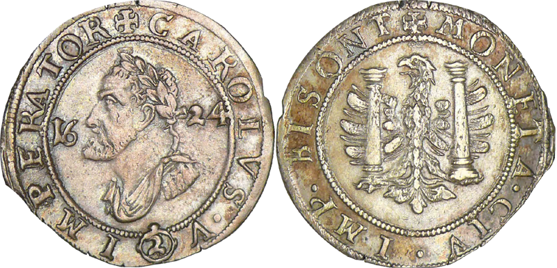 25. Quart de teston 1624 (1/4 teston de 2 Gros) de la ville impériale de Besançon, règne de Philippe IV, roi d'Espagne (1621-1665) 25QuartTeston1624b