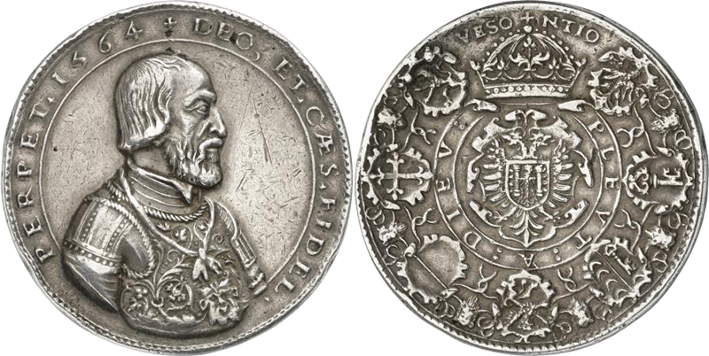 40. Double Taler 1564, de la ville impériale de Besançon, règne de l'empereur Ferdinand I (1556-1564), règne de Philippe II roi d'Espagne (1556-1598) 40DoubleTaler1564