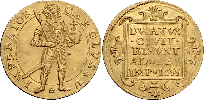 43. Demi-ducat, 1655, de la ville impériale de Besançon, règne de Philippe II, roi d'Espagne (1554-1598)   43DemiDucat1655a