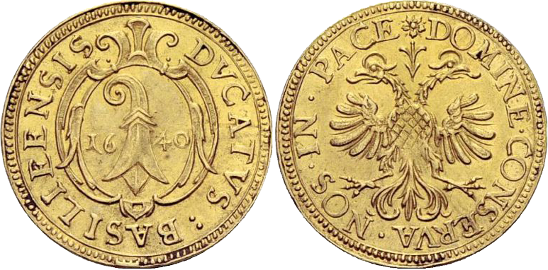 74. Suisse - Municipalité de Bâle - Ducat d'or (Dukat), 1640 Dukatbasel1640