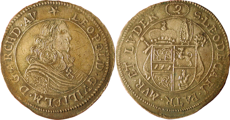 74. 2 Batz (8 Kreuzer), s.d., au buste cuirassé, de Léopold II Guillaume d'Autriche, prince-abbé des abbayes de Murbach et Lure (1626-1663). Guebwiller 2BatzLeopoldGuillaume