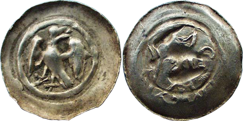 26. Denier (Pfennig), type à l'aigle tête en arrière, bec entrouvert, evêché de Strasbourg (1247-1273) DenierAigleRetourne