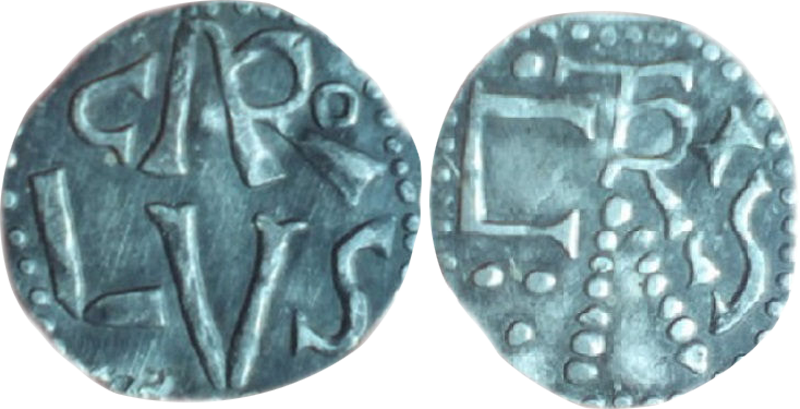 10. Denier de Troyes en Champagne, à la légende cARoLVS /.TRiCAs, de Charlemagne roi des Francs (768-800) et empereur d'Occident (800-814) Tricas