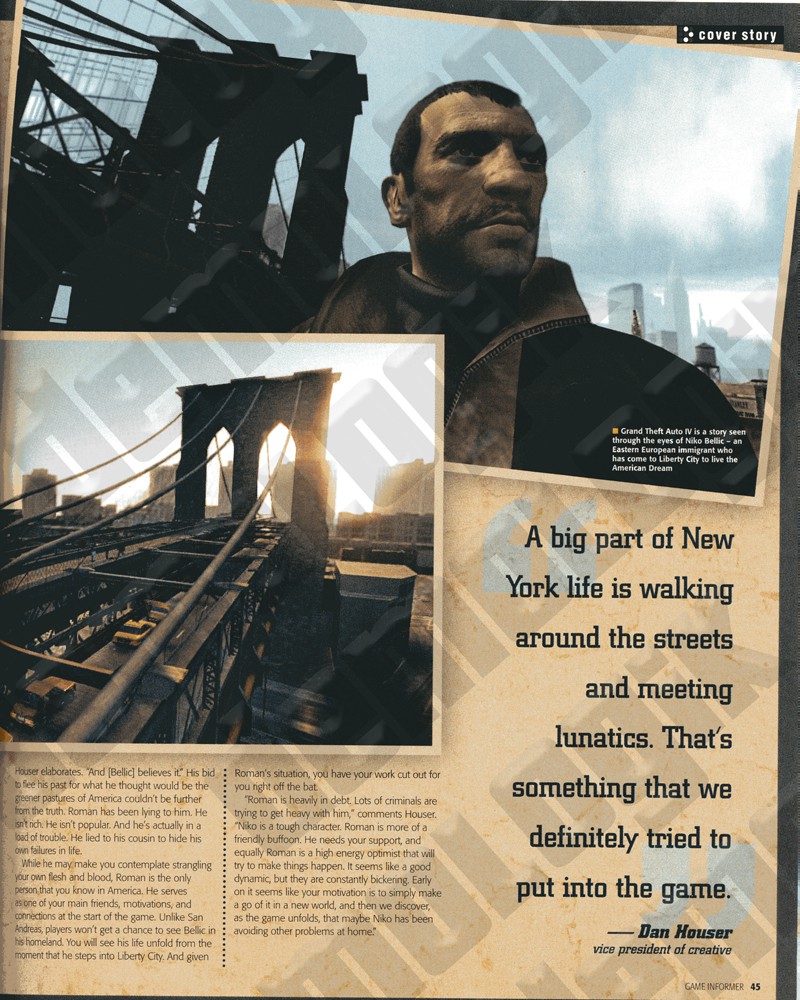 10 pages sur  gta4 dans le magazine Game Informer GTAIV_41007_DMK_Page_04