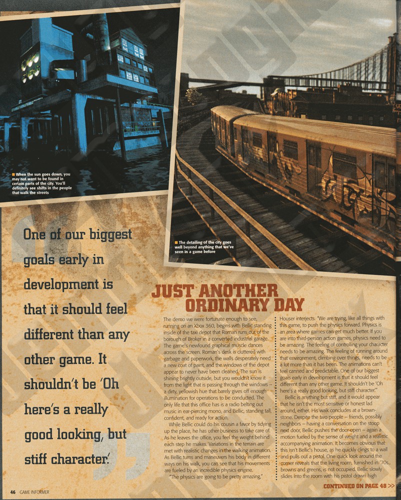 10 pages sur  gta4 dans le magazine Game Informer GTAIV_41007_DMK_Page_05