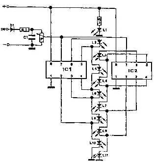 Indicador de modulacin del sonido con leds. Esquema