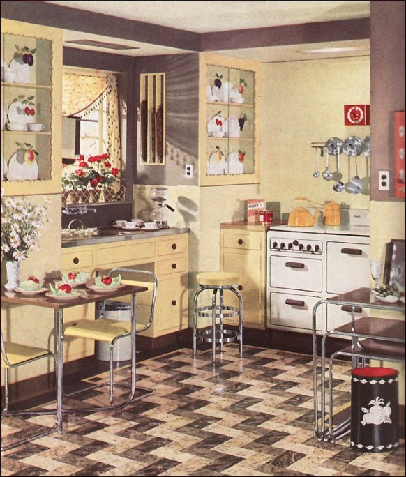 مطابخ امريكية قديمة 1930-retro-chrome-kitchen-582x684