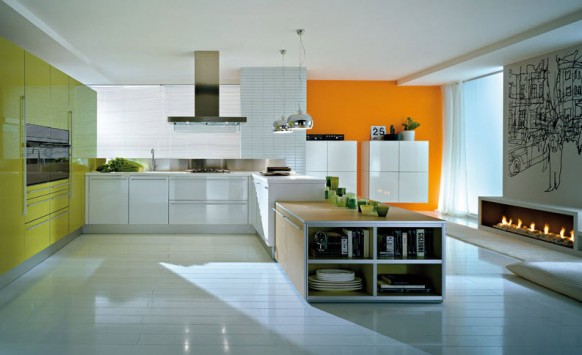 Luxurious Kitchens from Pedini Orange-yellow-kitchen-designs-582x355