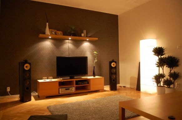  أحلى ديكورات فيلات 2012 Warm-tech-living-room-582x384