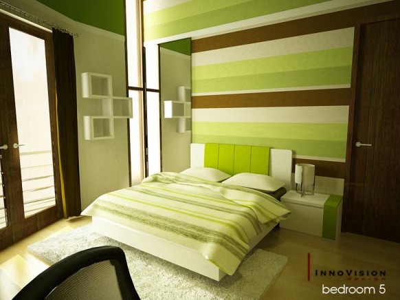 ديكورآآت منوعه وملوونة  Warm-Green-bedroom-by-RyoSakaZaQ-582x436