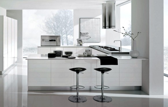  ديكورات من الخشب , ديكورات منوعة جديدة , احلى الديكورات للمنازل 2012 Modern-white-and-chrome-kitchen-582x373