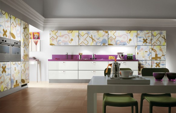 Modern Style Italian Kitchens  Scavolini-pastel-graphic-print-cabinets-582x374