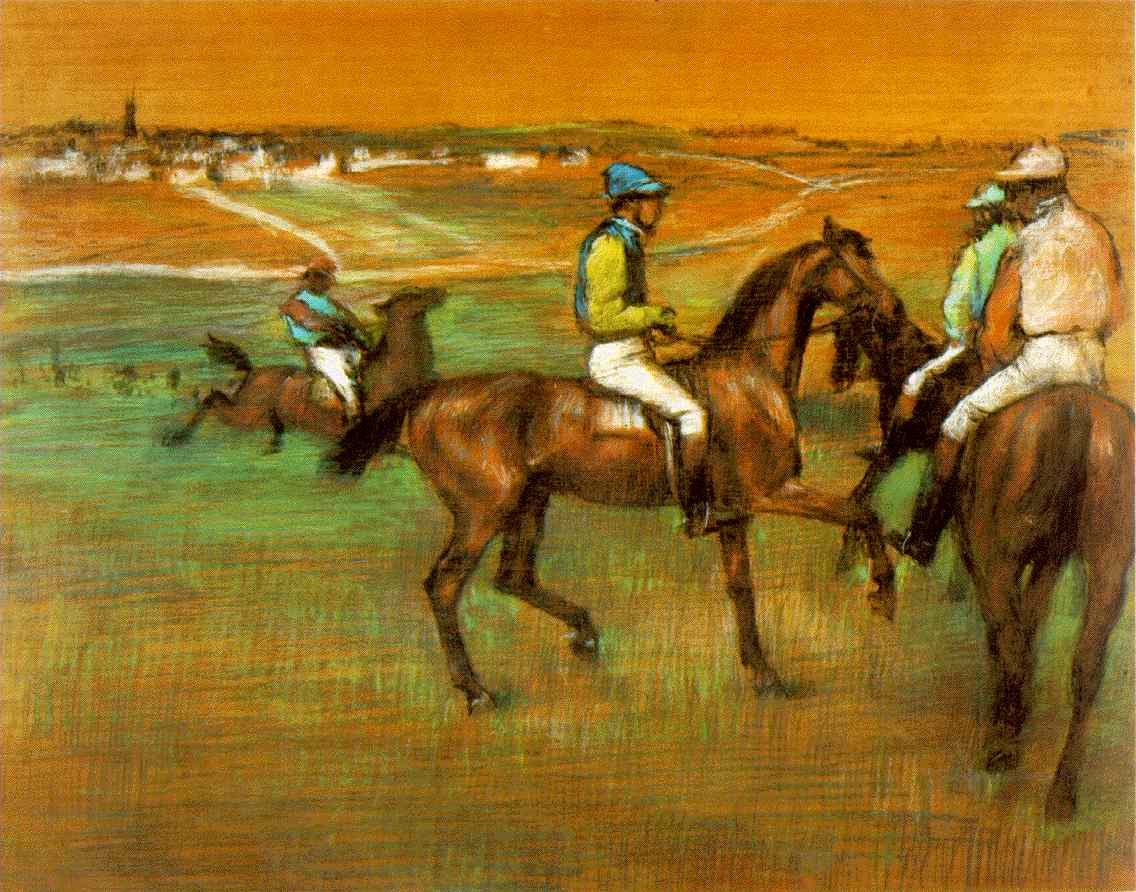 irgai pieiniuose Degas.race-horses