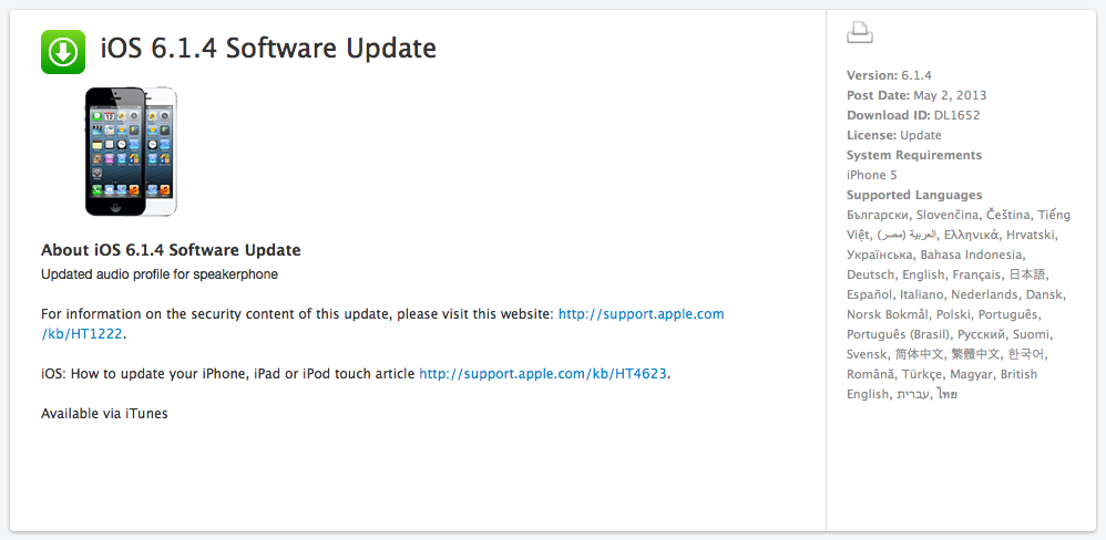 Apple Releases iOS 6.1.4 for the iPhone 5 Only 117938
