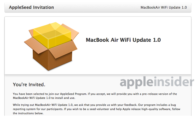 Apple Seeds 'MacBook Air WiFi Update 1.0' for Testing 128660