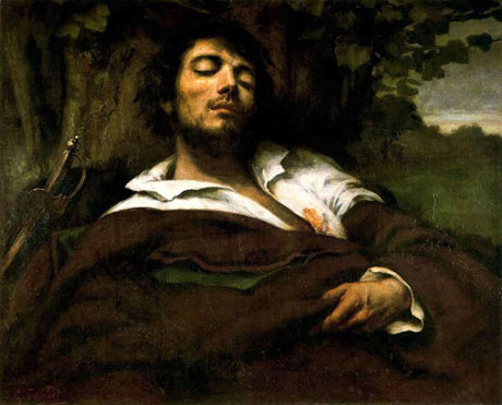 tableau "homme blessé " par Gustave Courbet qui represente une scène dans le poème de Rimbaud " le dormeur du val" Courbet-homme-blesse