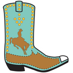 Horse Shop 0029-0806-1212-0360_royalty-free_cartoon_clip_art_of_a_turquoise_and_brown_boot_of_a_cowboy_in_silhouette_riding_a_bucking_bronco
