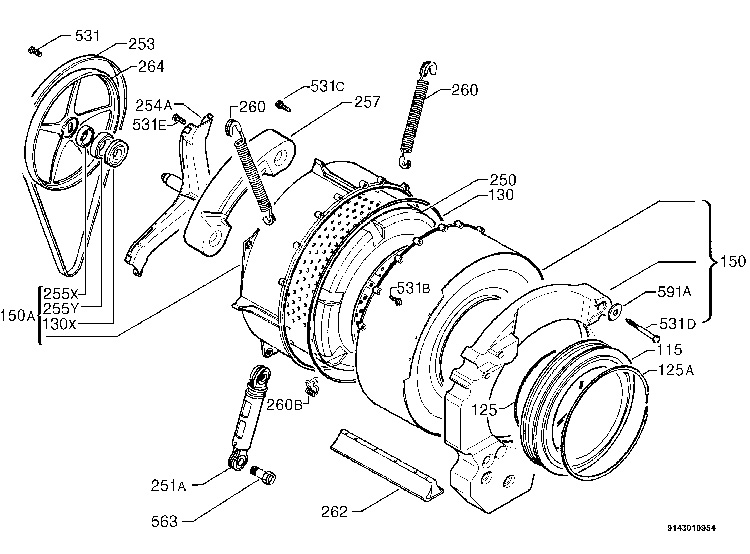 roulement de machine à laver Vue-eclatee-aw2126-tambour