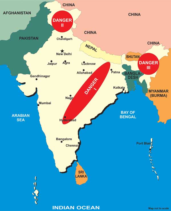 Los tres peligros de India (en inglés) Danger-map_of_India
