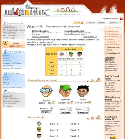 1er jeu de management d'entreprise virtuelle Industrie-ANPE